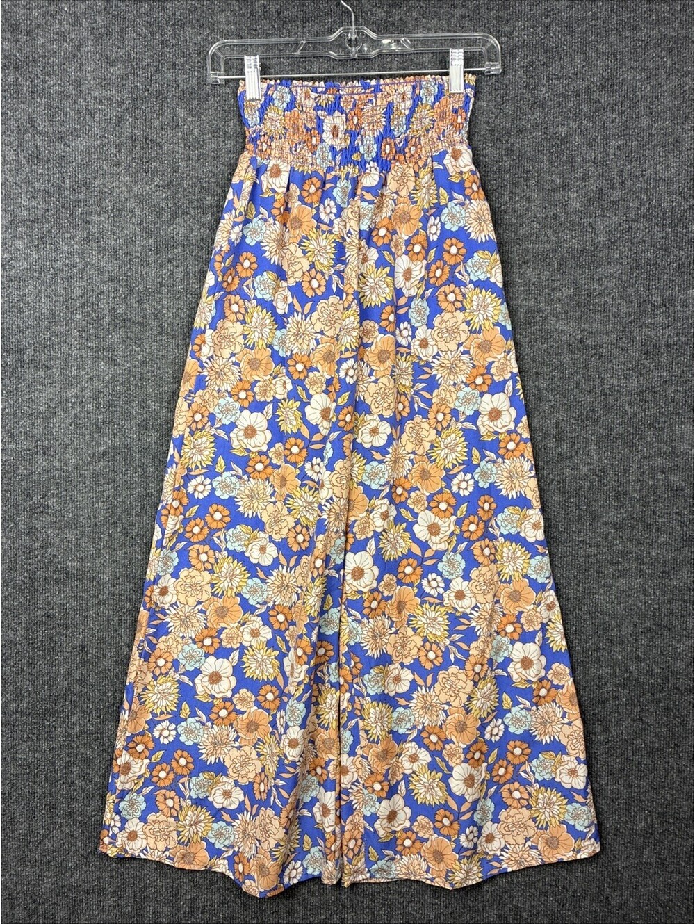 Sienna Sky Womens XS Blue Orange Floral High-Waisted Wide-Leg Flowy Pants EUC